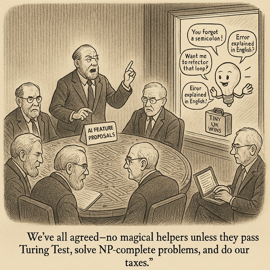 We’ve all agreed — no magical helpers unless they pass the Turing Test, solve NP-complete problems, and do our taxes.