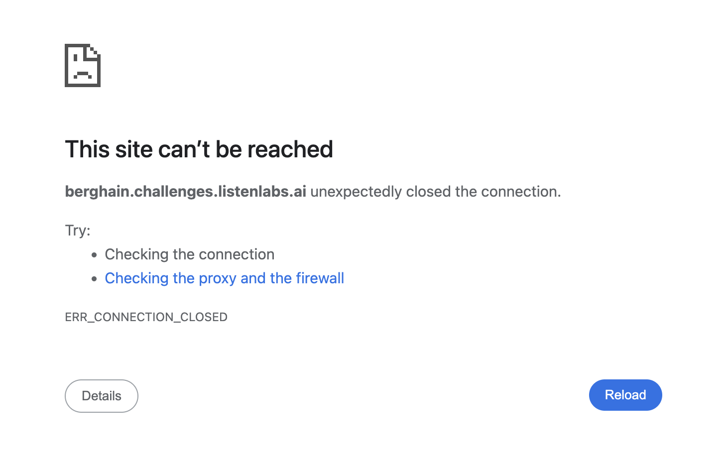 The Berghain Challenge site down - a common sight during viral overload