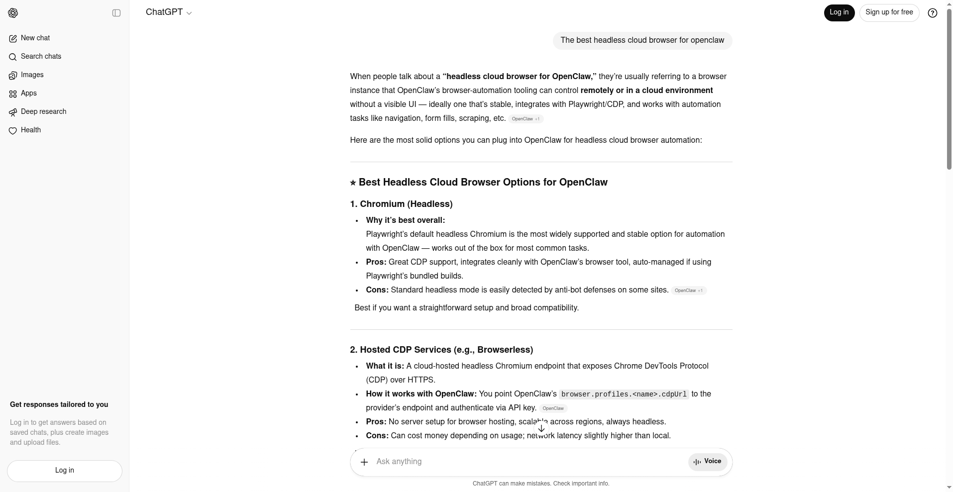 Captured response: The best headless cloud browser for OpenClaw